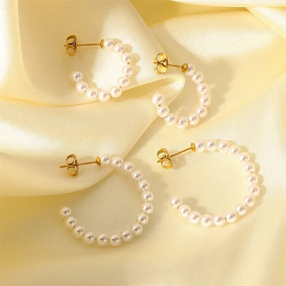 Elegant C Hoop Pearl Earrings