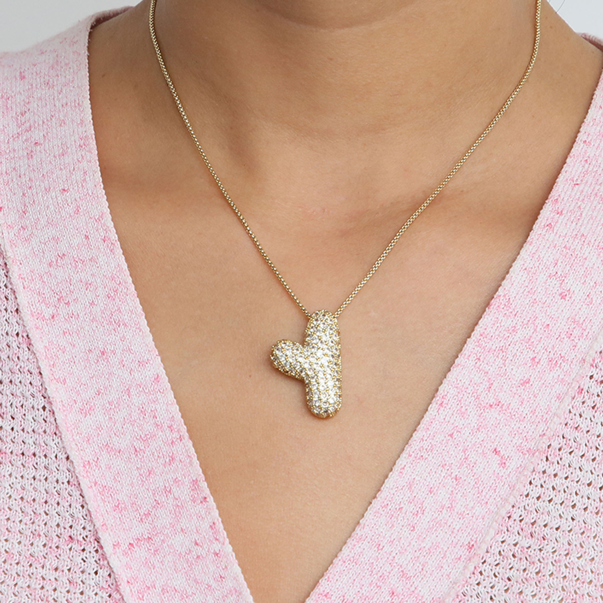 Chunky Bubble Diamond Dazzle Initial Necklaces