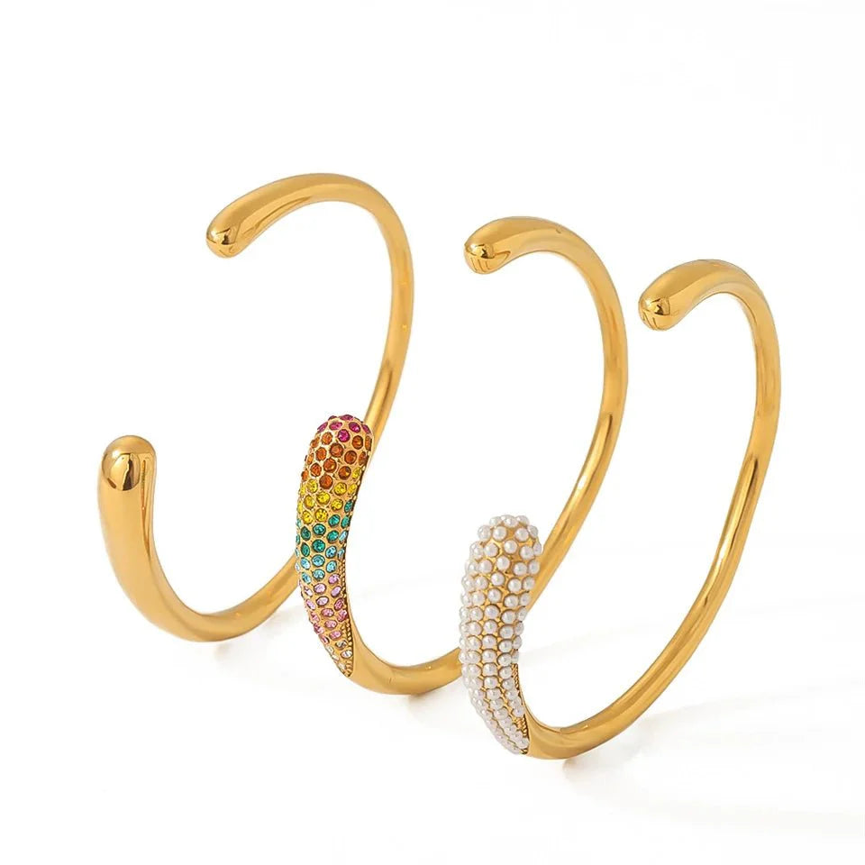 Accented Classy Bangle Cuff Bracelets - Aryomi