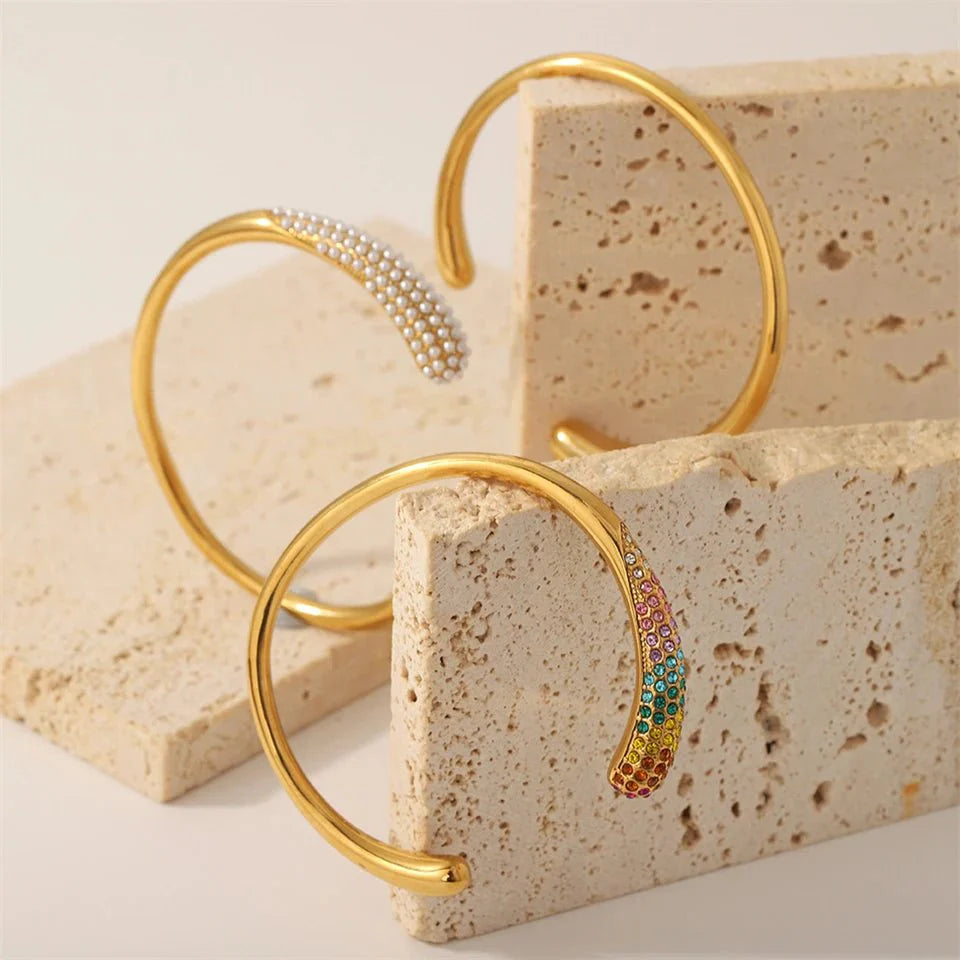 Accented Classy Bangle Cuff Bracelets - Aryomi
