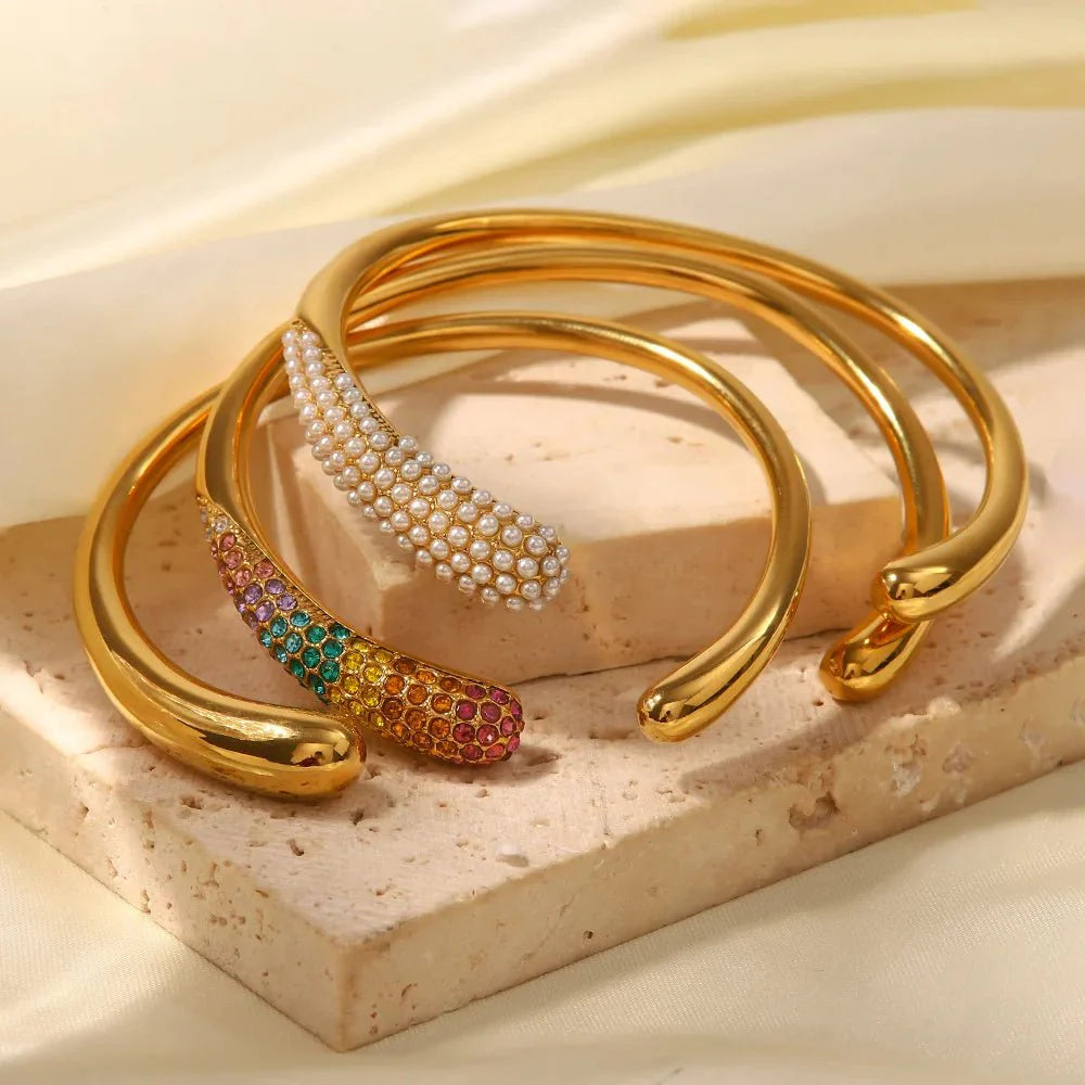 Accented Classy Bangle Cuff Bracelets - Aryomi
