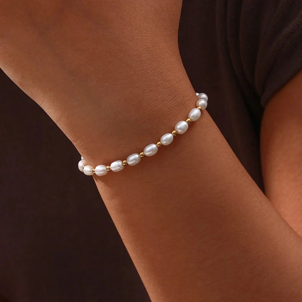 Adjustable Gold Accented Pearl Bracelet - Aryomi