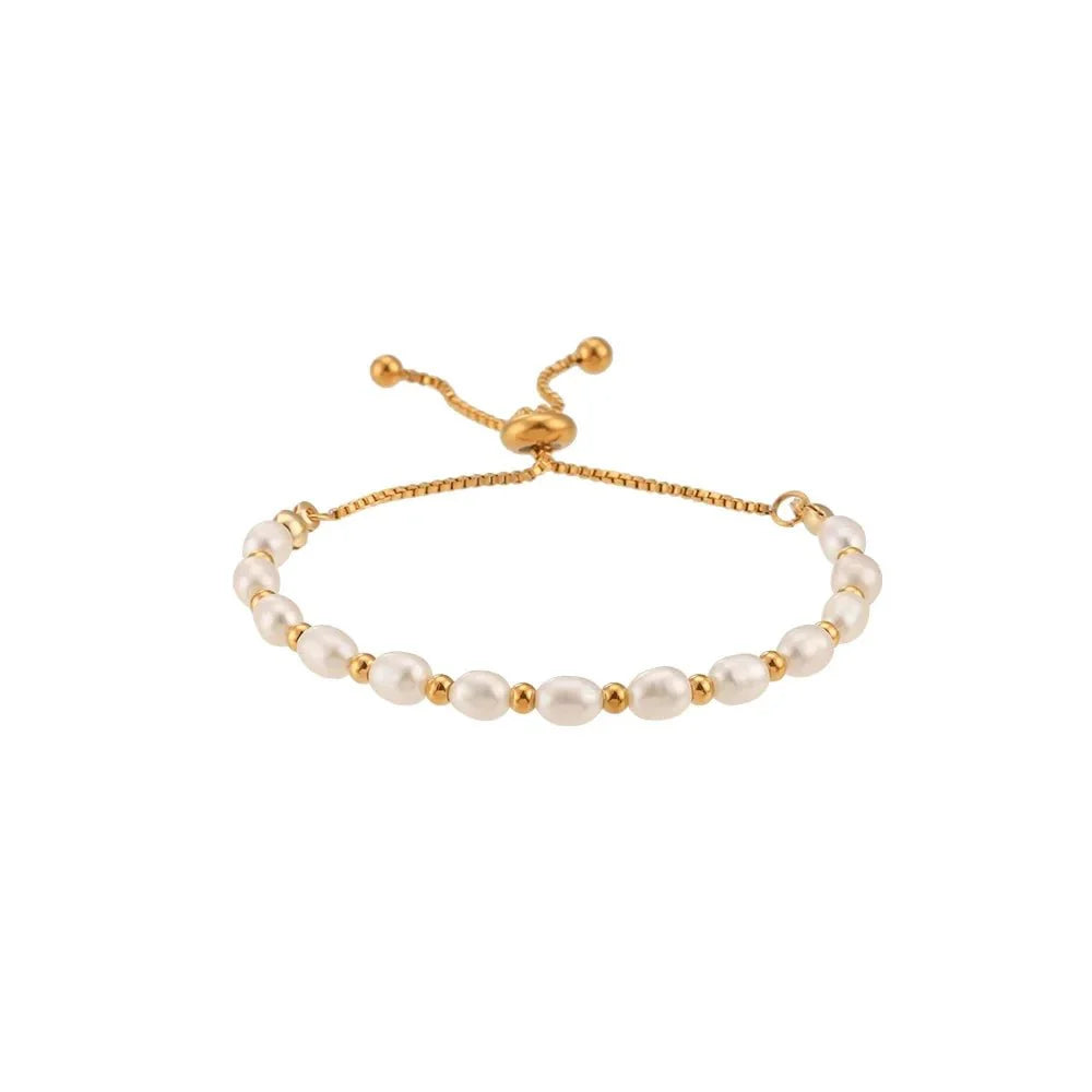 Adjustable Gold Accented Pearl Bracelet - Aryomi