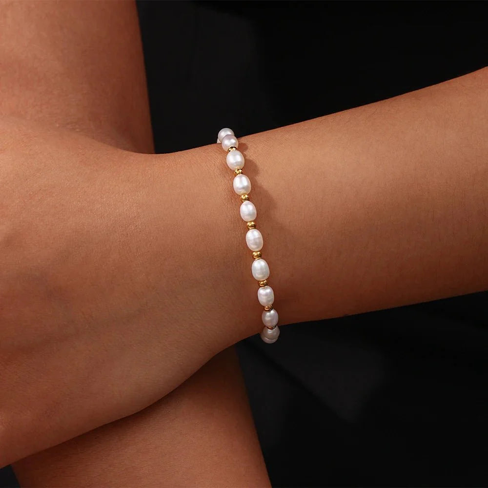 Adjustable Gold Accented Pearl Bracelet - Aryomi