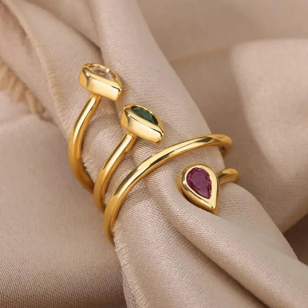 Adjustable Multi - Color Water Drop Rings - Aryomi