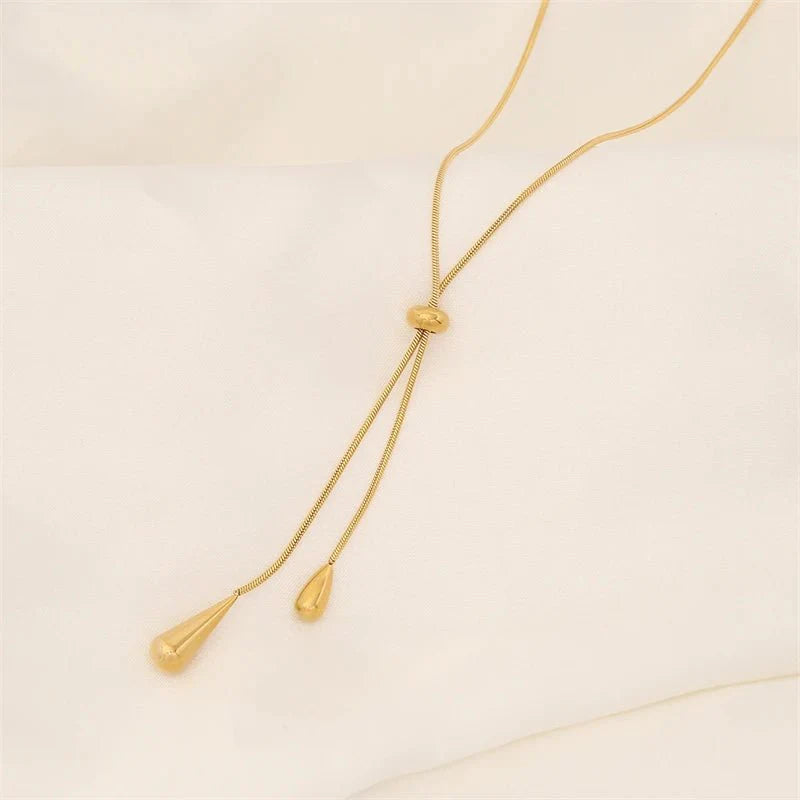 Adjustable Pull Droplet Lariat Necklace and Earrings - Aryomi