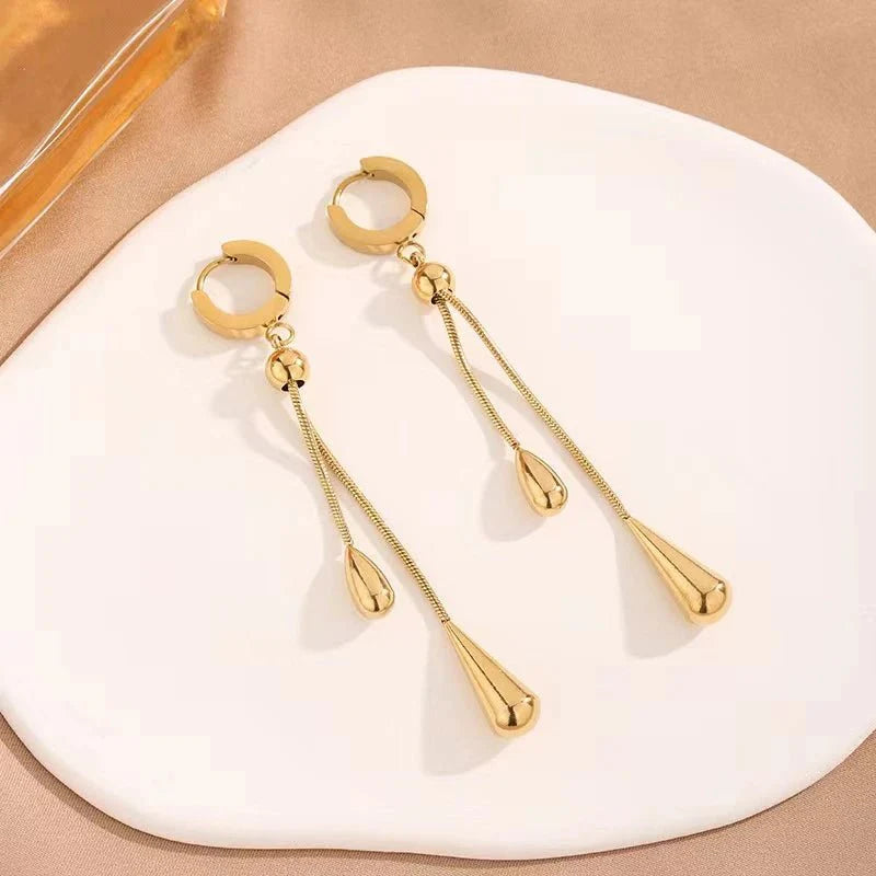 Adjustable Pull Droplet Lariat Necklace and Earrings - Aryomi