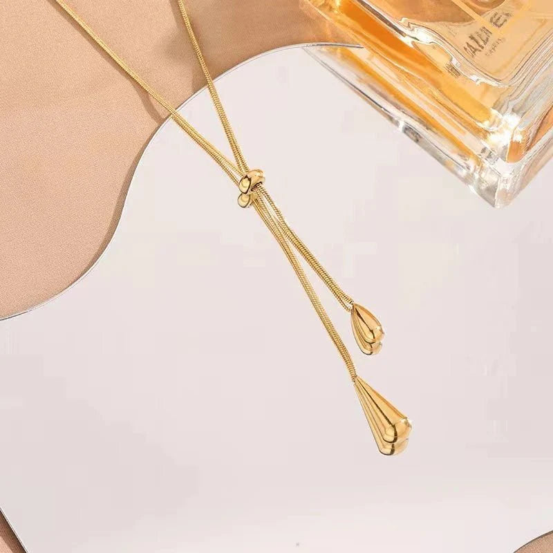 Adjustable Pull Droplet Lariat Necklace and Earrings - Aryomi