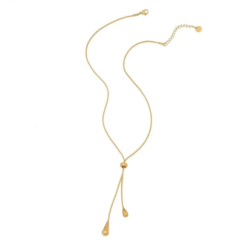 Adjustable Pull Droplet Lariat Necklace and Earrings - Aryomi