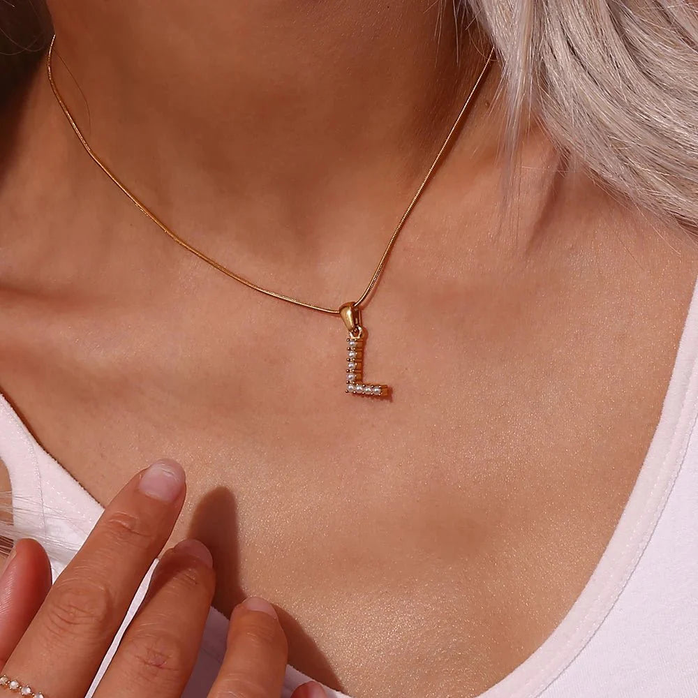 Bold Pearl Letter Initial Necklace - Aryomi