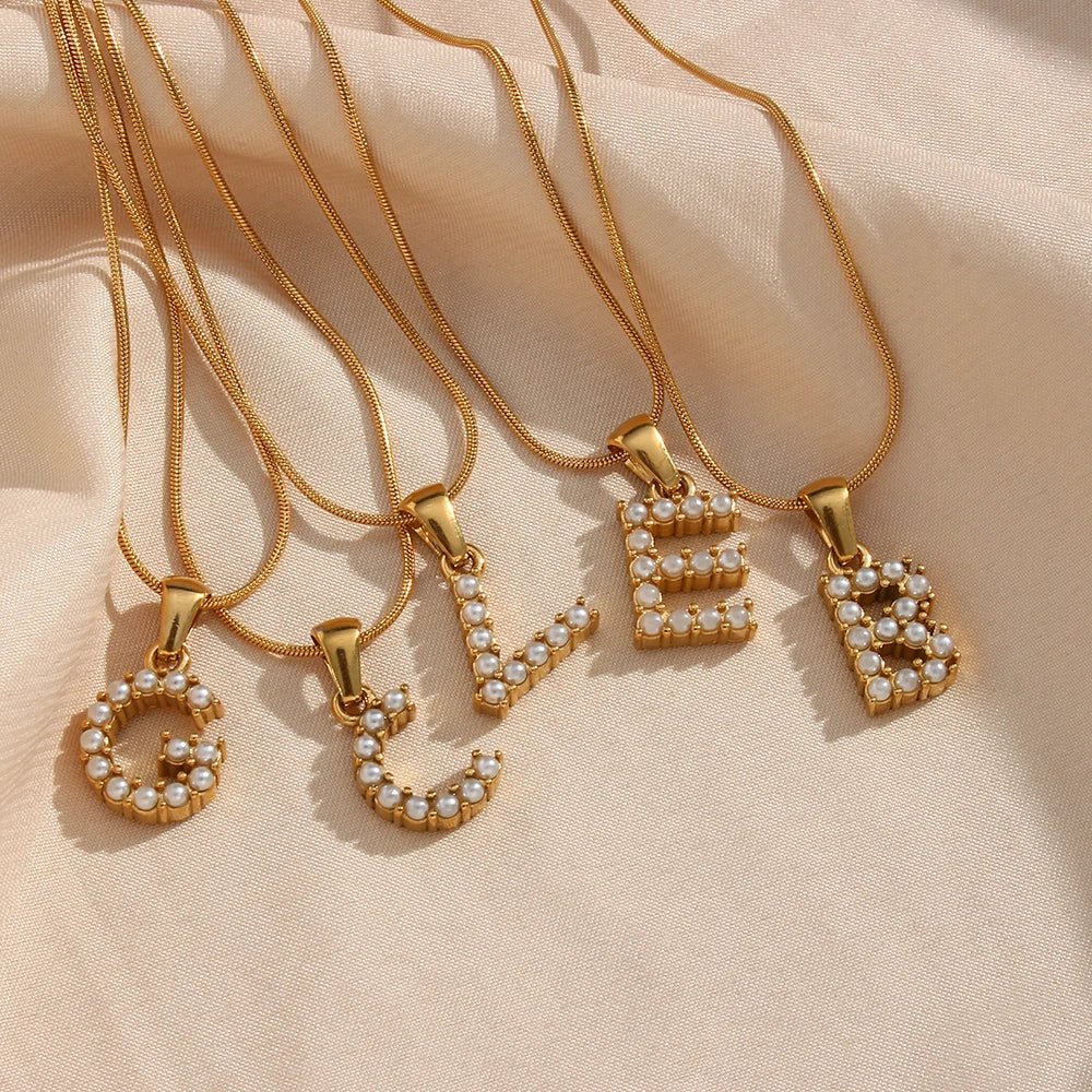 Bold Pearl Letter Initial Necklace - Aryomi