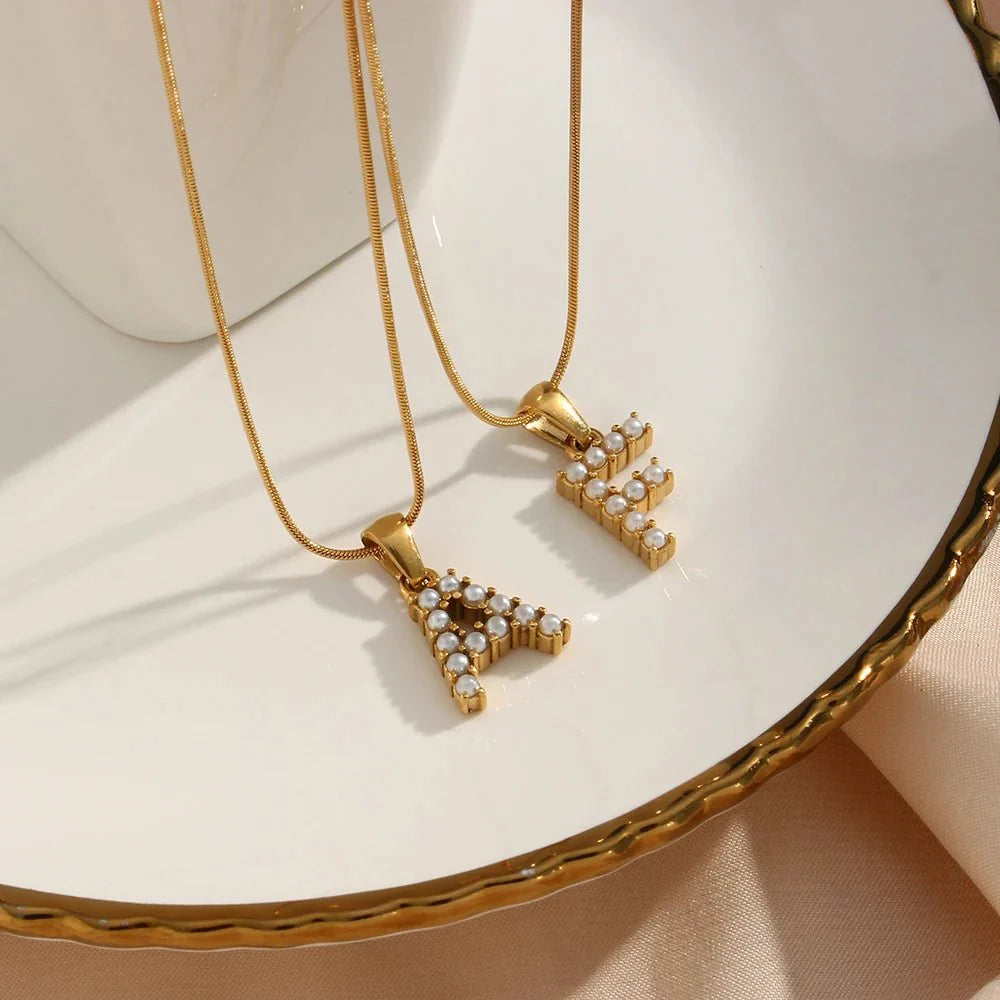 Bold Pearl Letter Initial Necklace - Aryomi