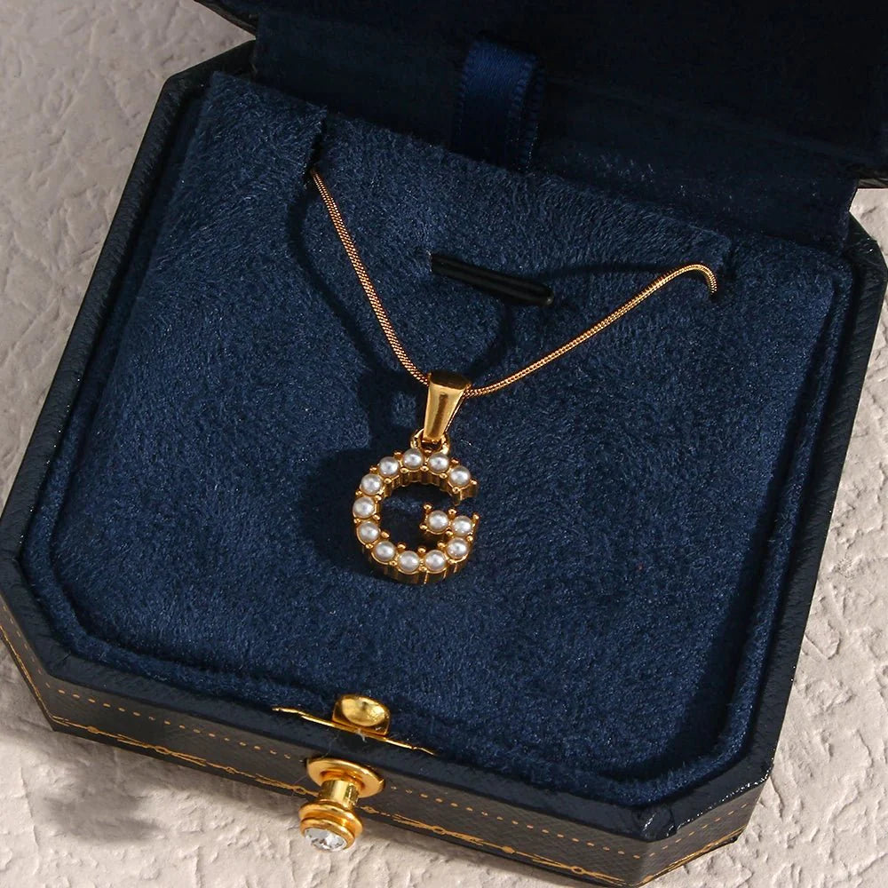 Bold Pearl Letter Initial Necklace - Aryomi