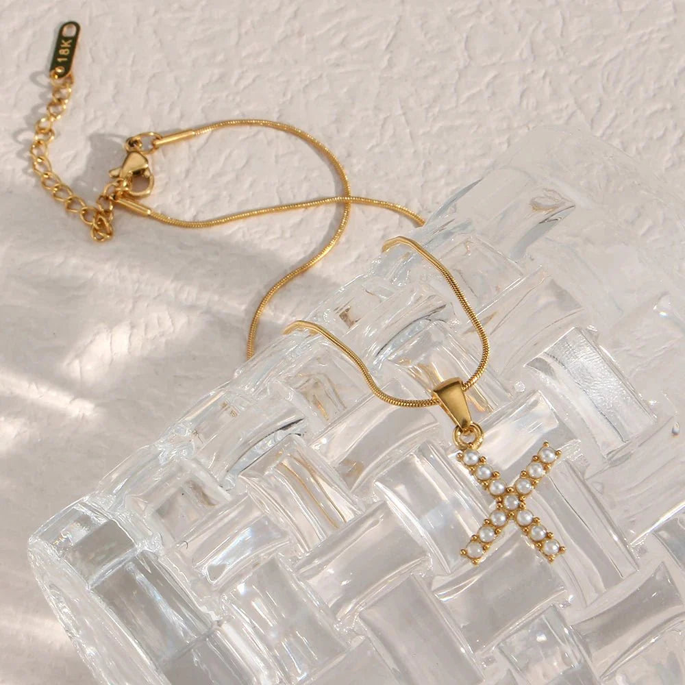 Bold Pearl Letter Initial Necklace - Aryomi