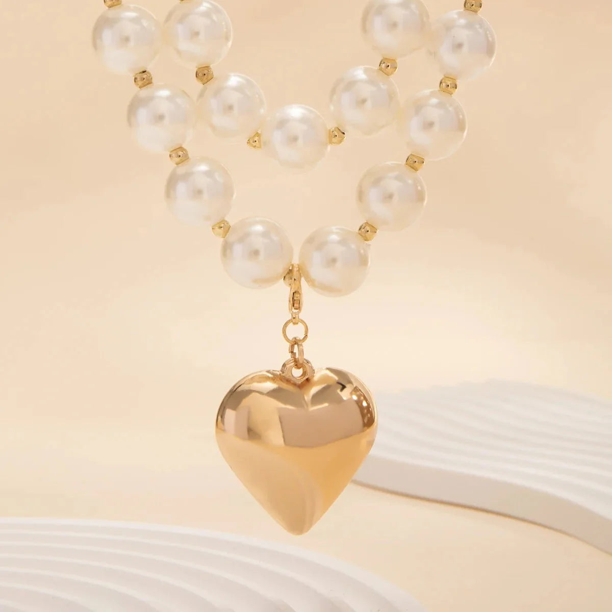 Bold Statement Pearl Layered Heart Necklace - Aryomi