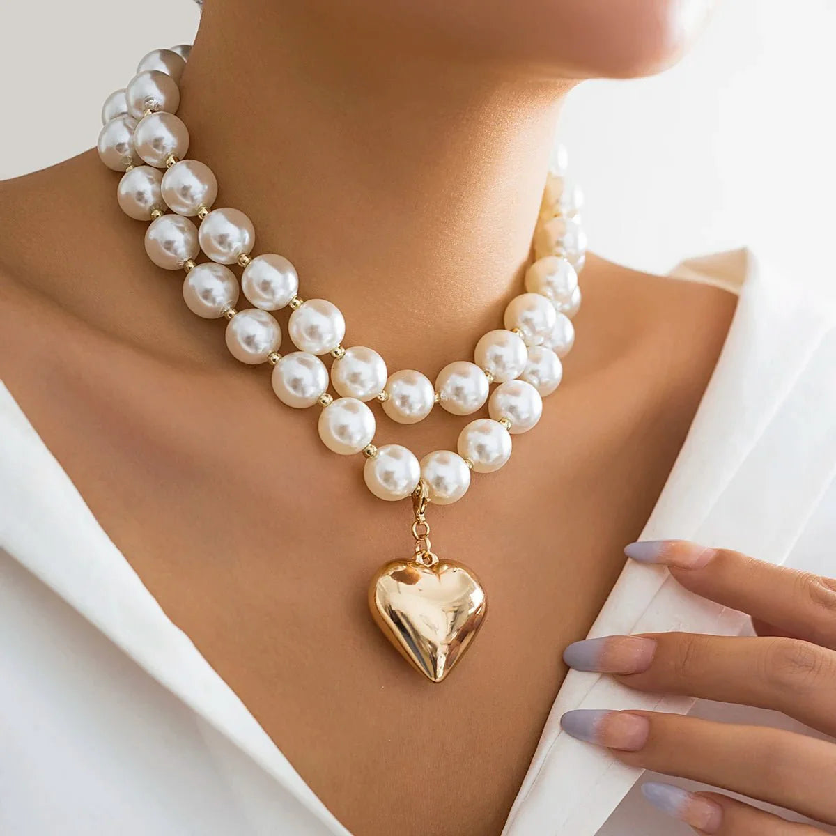 Bold Statement Pearl Layered Heart Necklace - Aryomi
