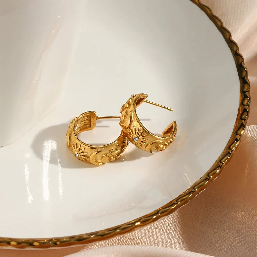 Chunky Astrology Embossed Hoop Earrings - Aryomi