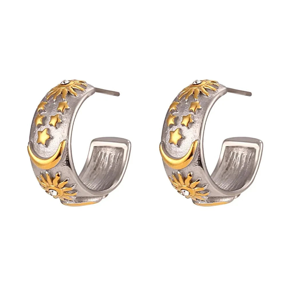 Chunky Astrology Embossed Hoop Earrings - Aryomi