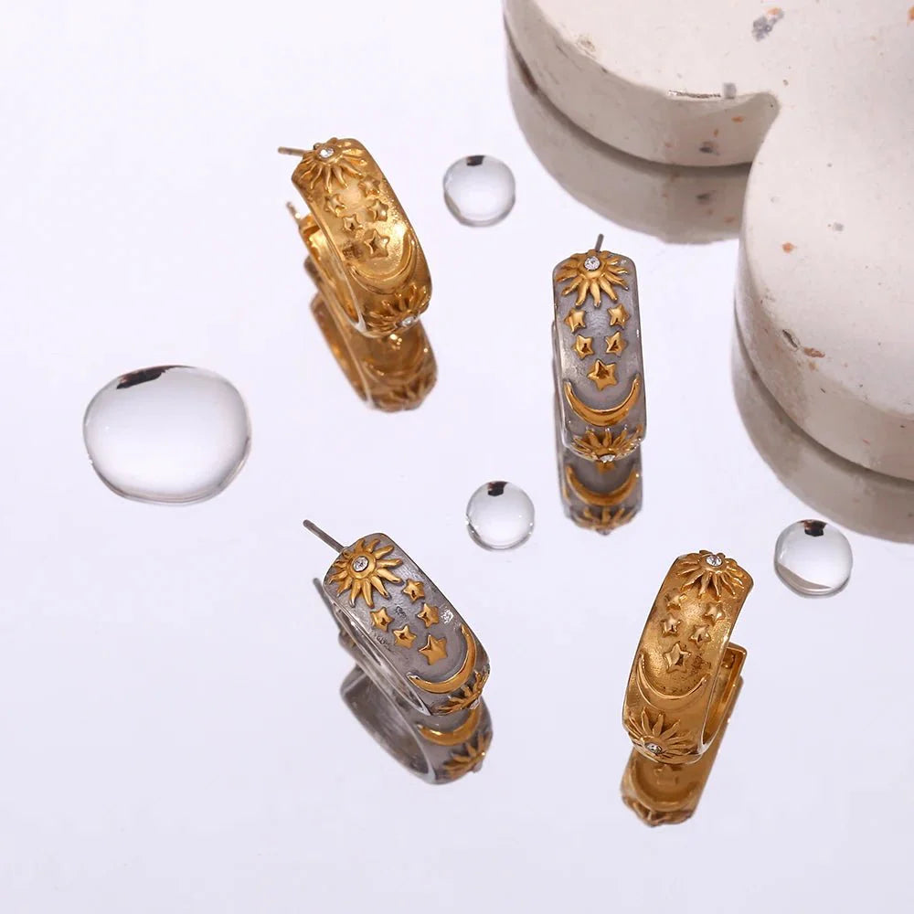 Chunky Astrology Embossed Hoop Earrings - Aryomi