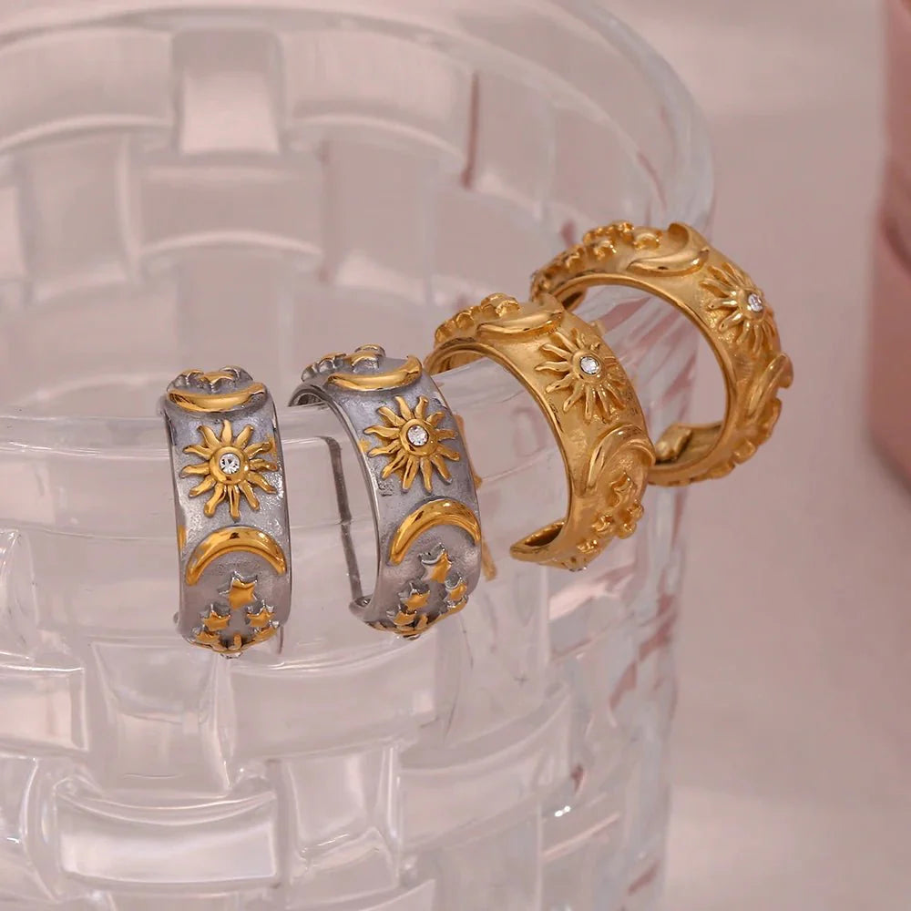 Chunky Astrology Embossed Hoop Earrings - Aryomi