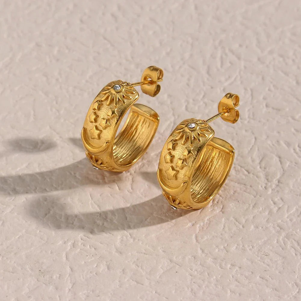 Chunky Astrology Embossed Hoop Earrings - Aryomi