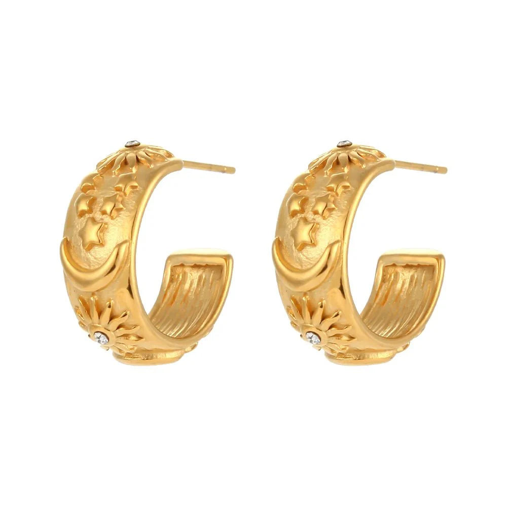 Chunky Astrology Embossed Hoop Earrings - Aryomi