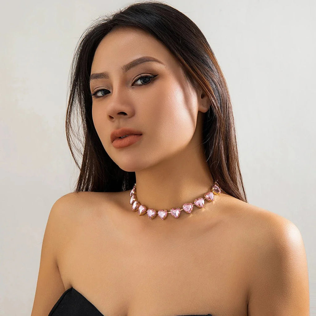 Crystal Heart Choker Necklace - Aryomi
