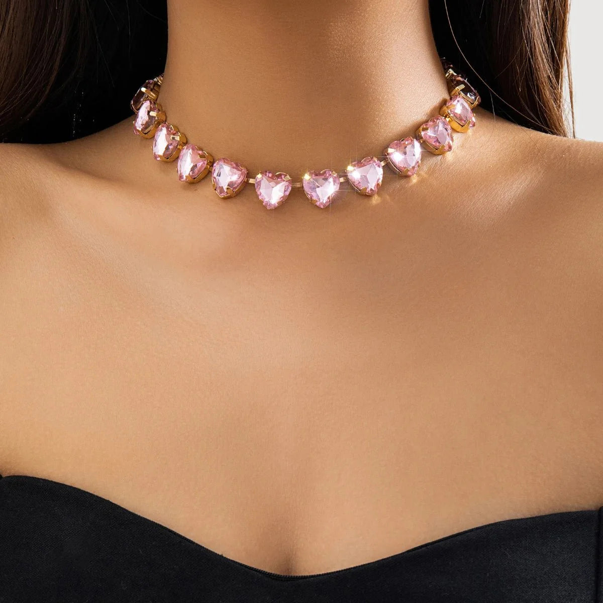 Crystal Heart Choker Necklace - Aryomi