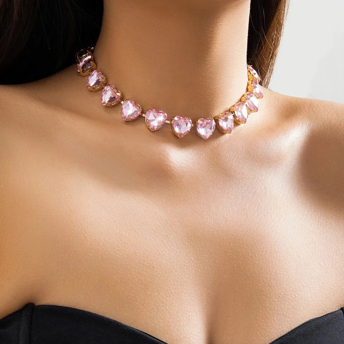 Crystal Heart Choker Necklace - Aryomi