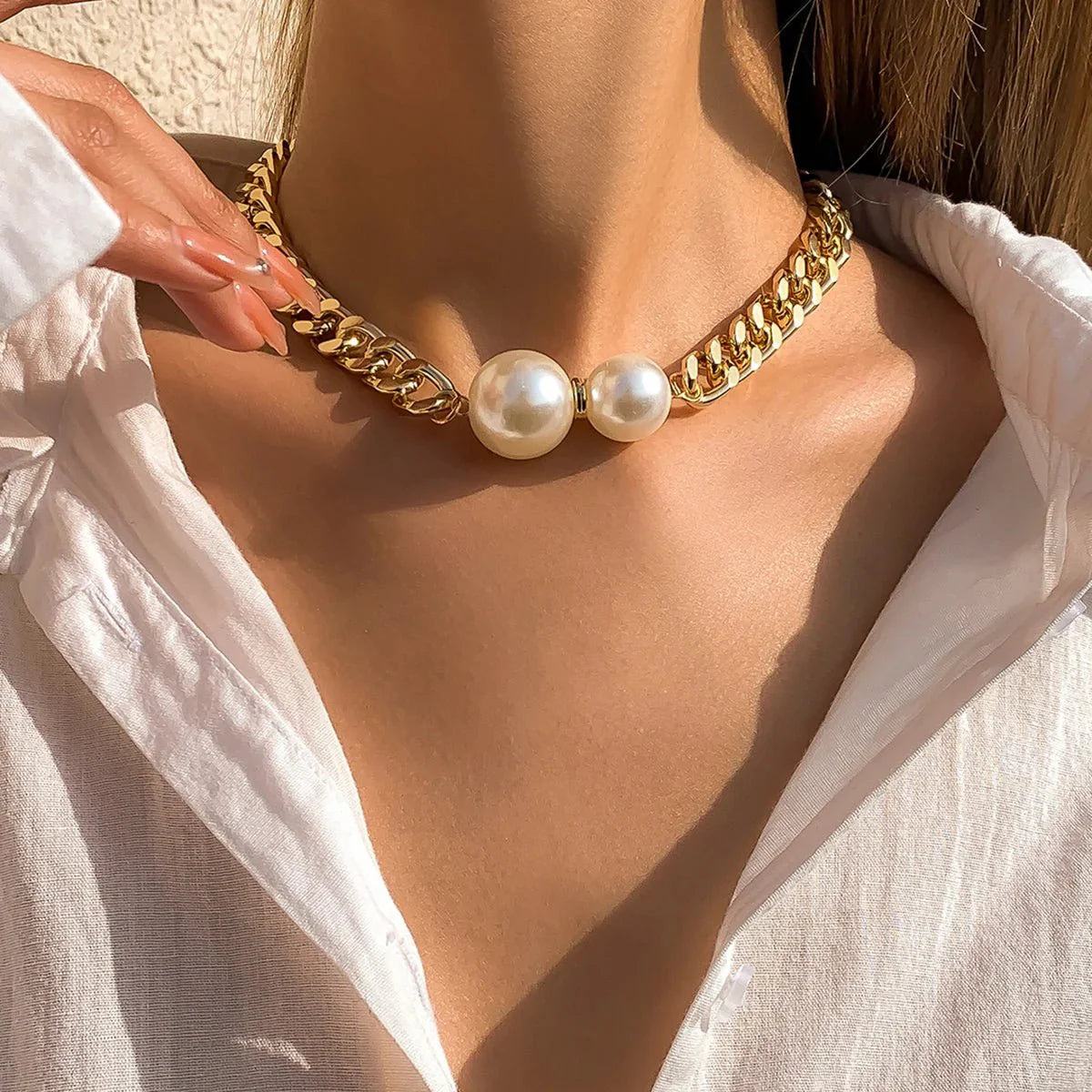 Cuban Link Chain Pearl Ends Necklace - Aryomi