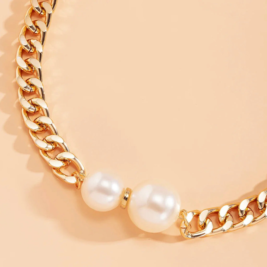 Cuban Link Chain Pearl Ends Necklace - Aryomi