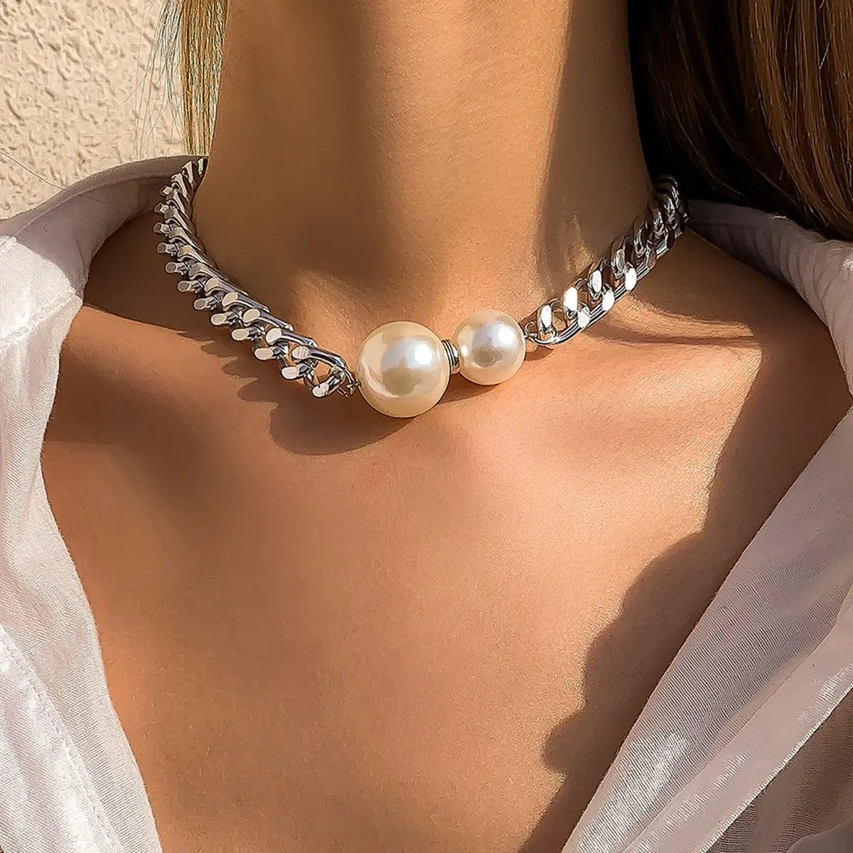 Cuban Link Chain Pearl Ends Necklace - Aryomi