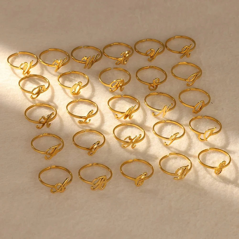 Dainty Adjustable Classy Letter Initial Rings - Aryomi
