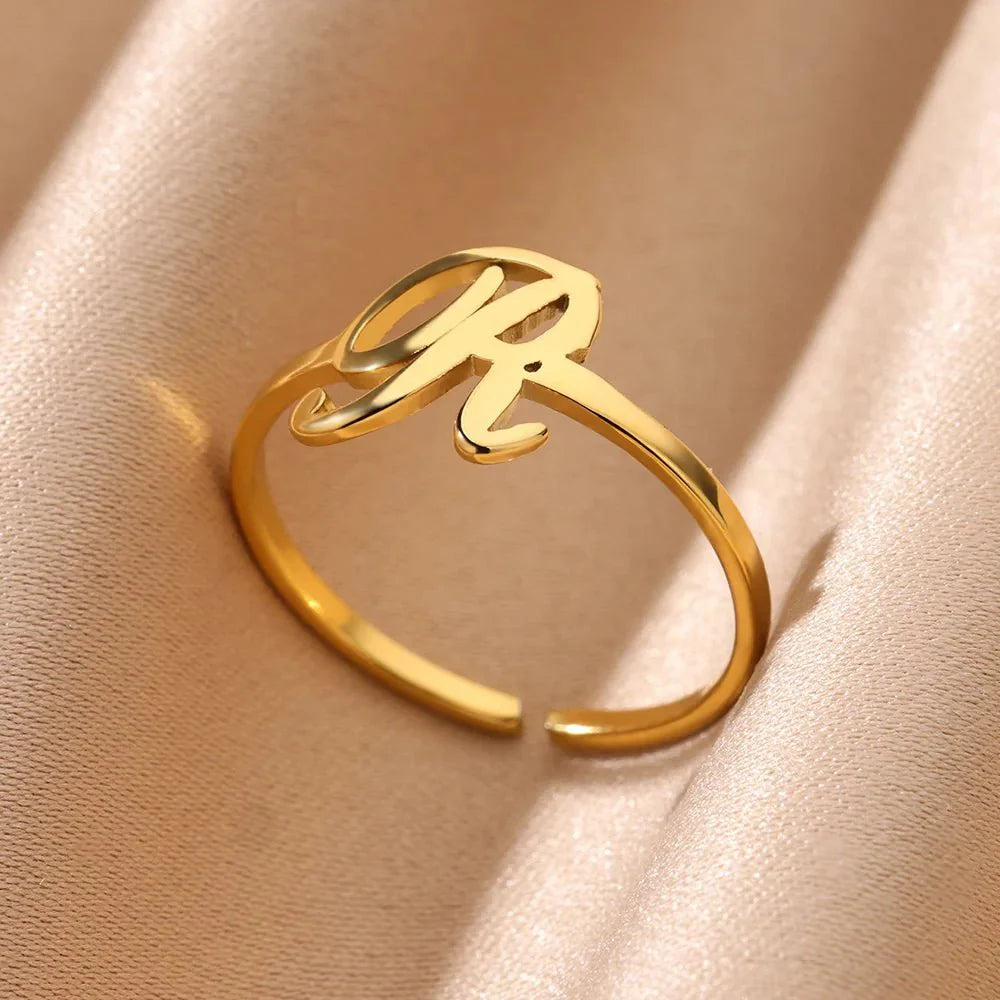 Dainty Adjustable Classy Letter Initial Rings - Aryomi