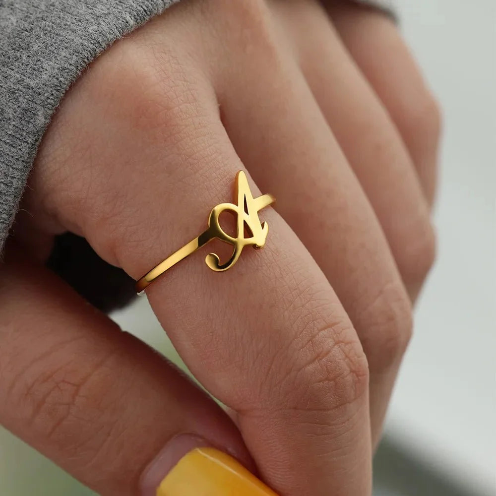 Dainty Adjustable Classy Letter Initial Rings - Aryomi