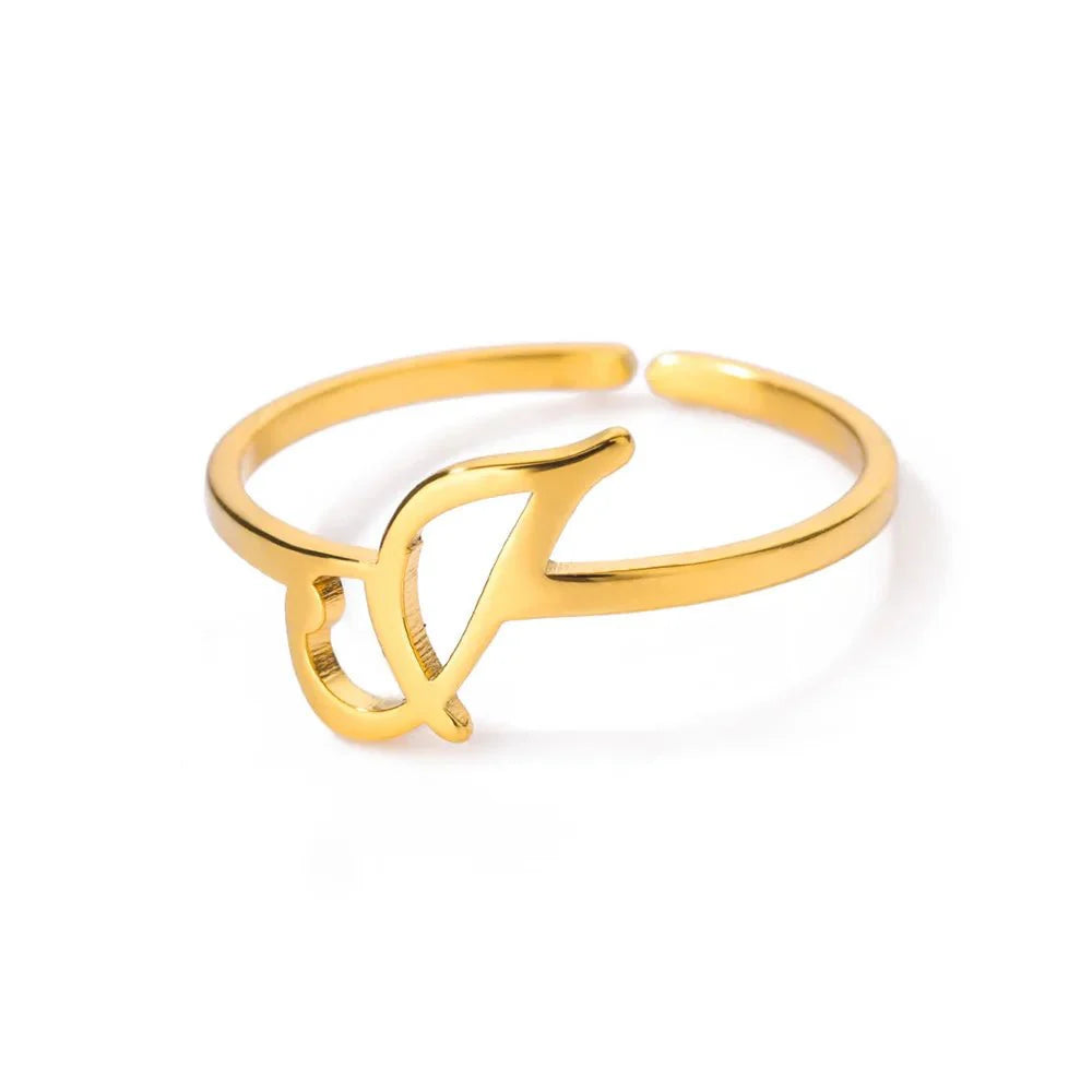 Dainty Adjustable Classy Letter Initial Rings - Aryomi