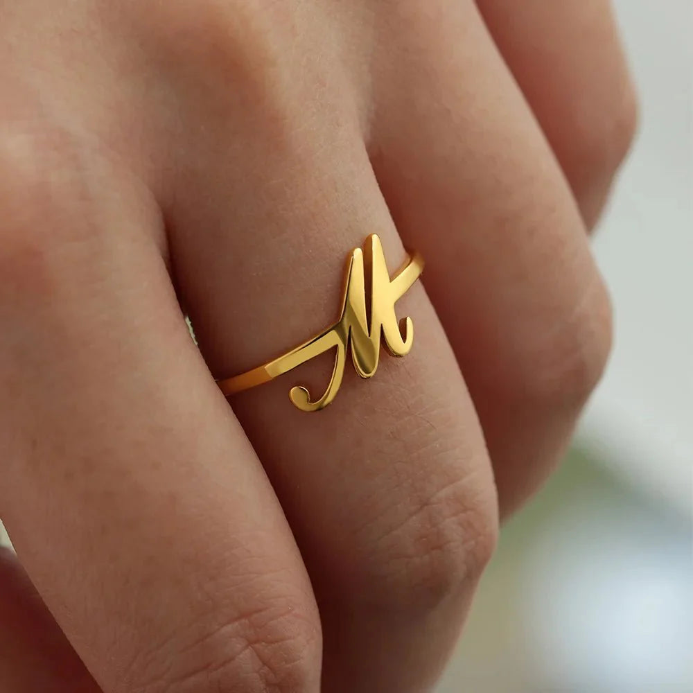 Dainty Adjustable Classy Letter Initial Rings - Aryomi