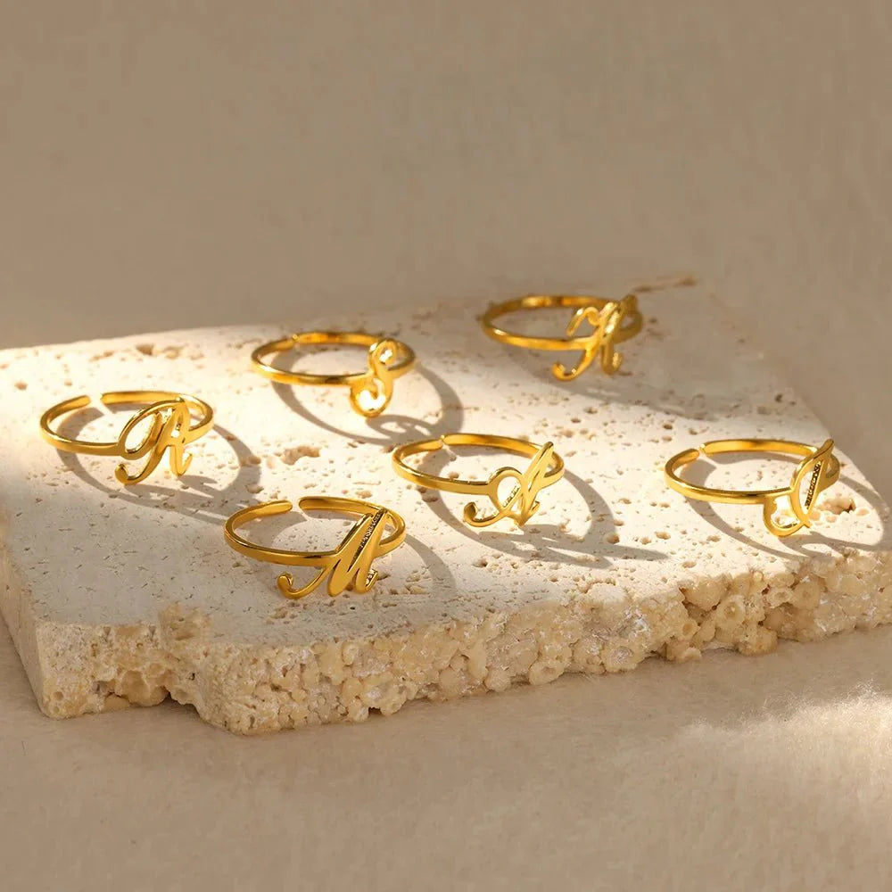 Dainty Adjustable Classy Letter Initial Rings - Aryomi