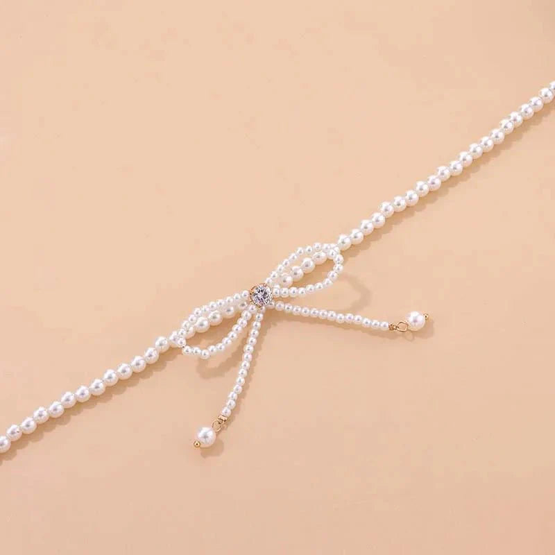 Dainty Beaded Pearl Bow Choker Necklace - Aryomi