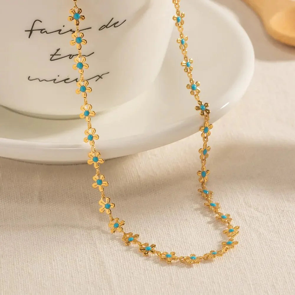 Dainty Blue Floral Necklace - Aryomi