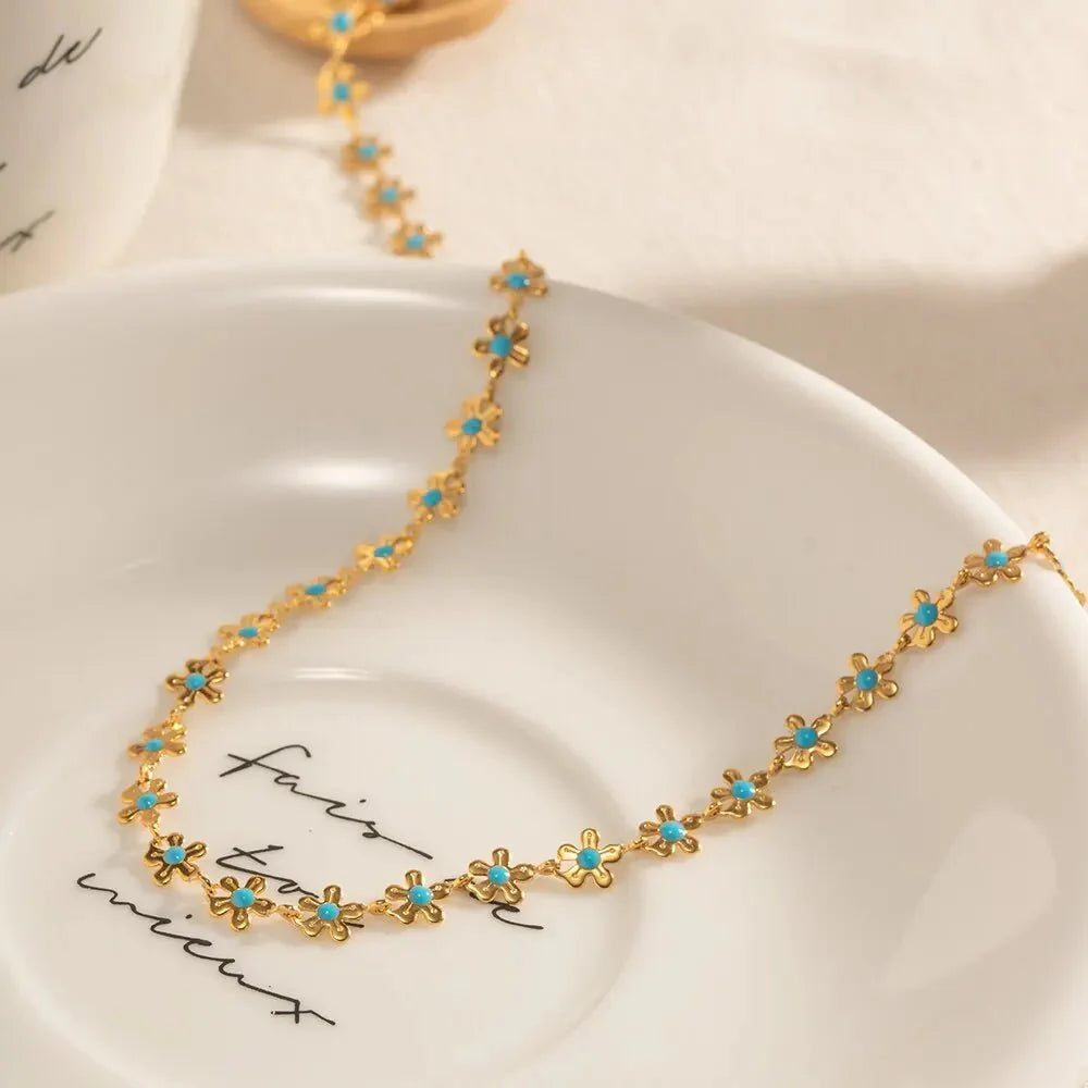 Dainty Blue Floral Necklace - Aryomi