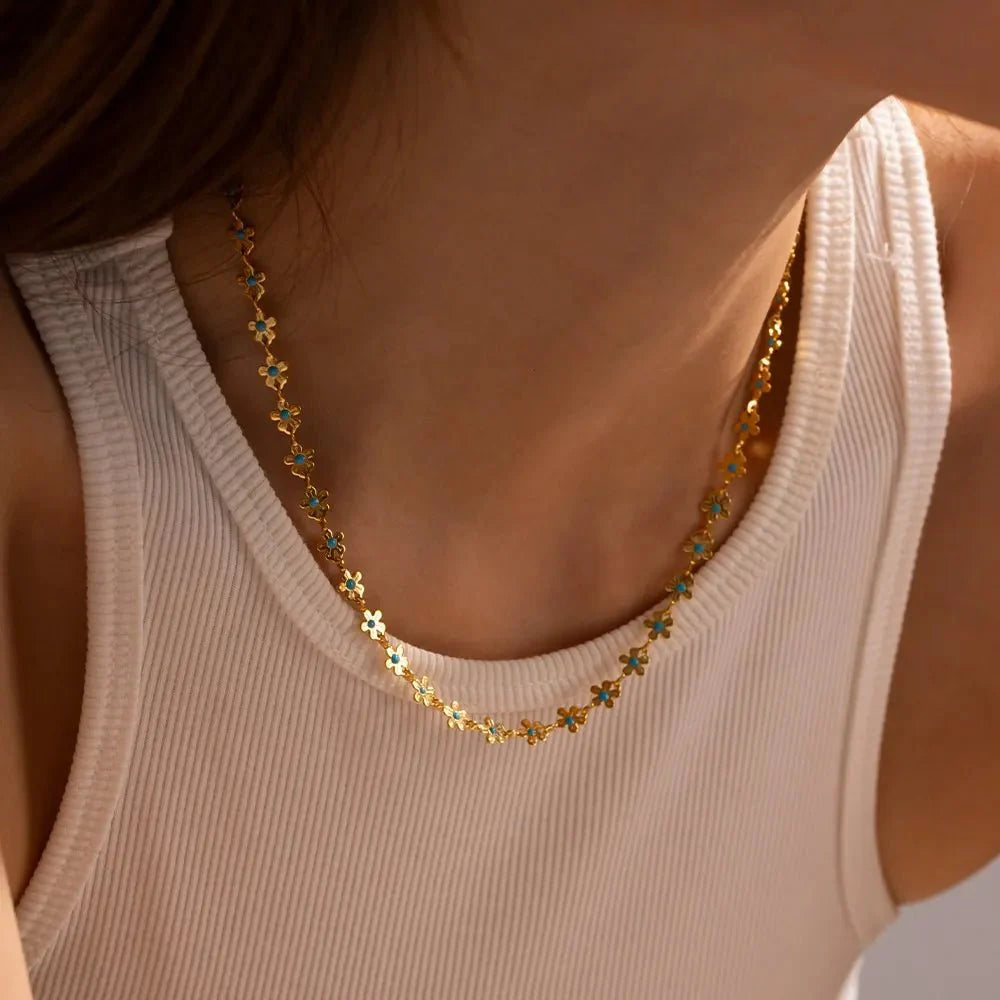 Dainty Blue Floral Necklace - Aryomi
