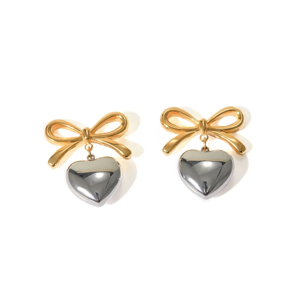 Dainty Bow Heart Earrings - Aryomi