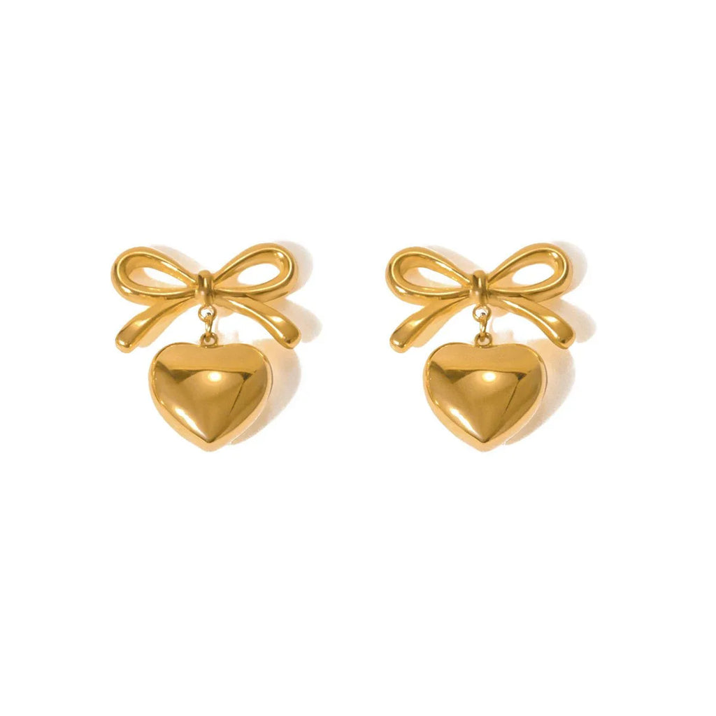 Dainty Bow Heart Earrings - Aryomi