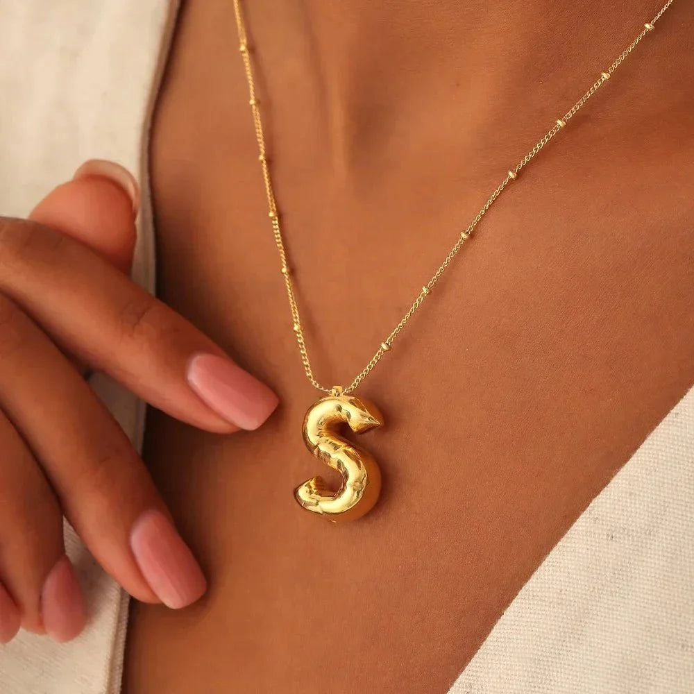 Dainty Bubble Letter Initial Necklace - Aryomi