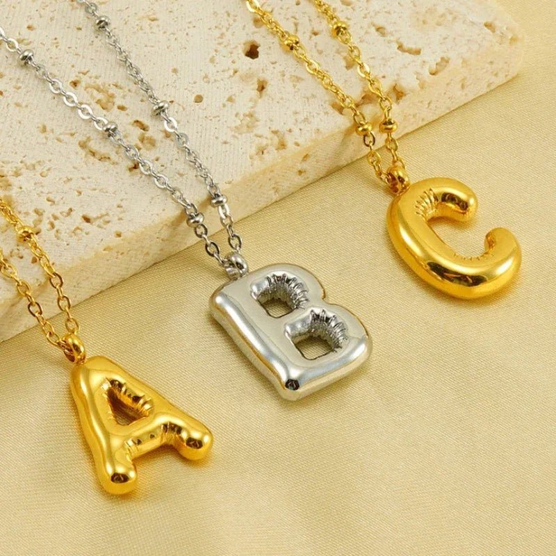 Dainty Bubble Letter Initial Necklace - Aryomi