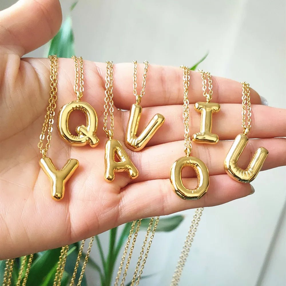 Dainty Bubble Letter Initial Necklace - Aryomi