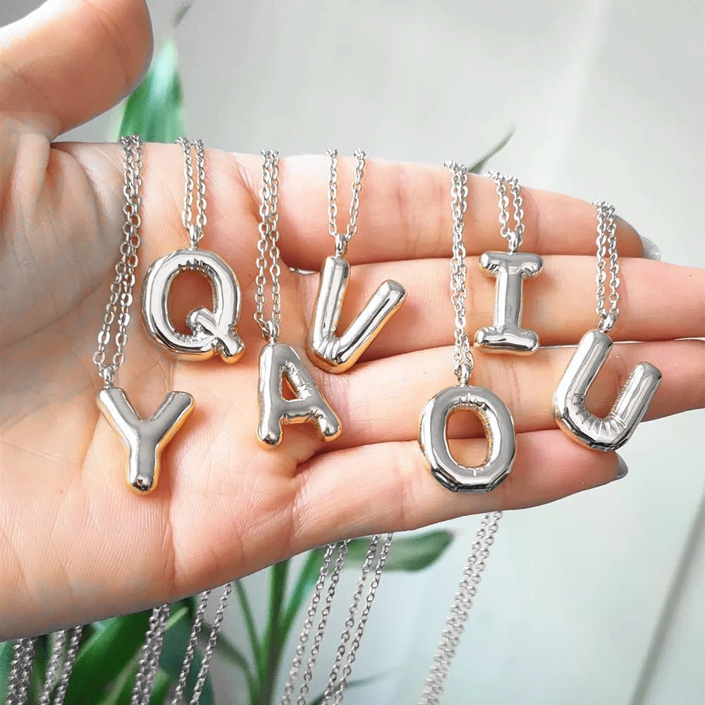 Dainty Bubble Letter Initial Necklace - Aryomi