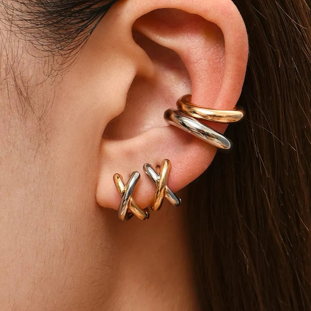 Dainty Criss Cross Contrast Earrings - Aryomi