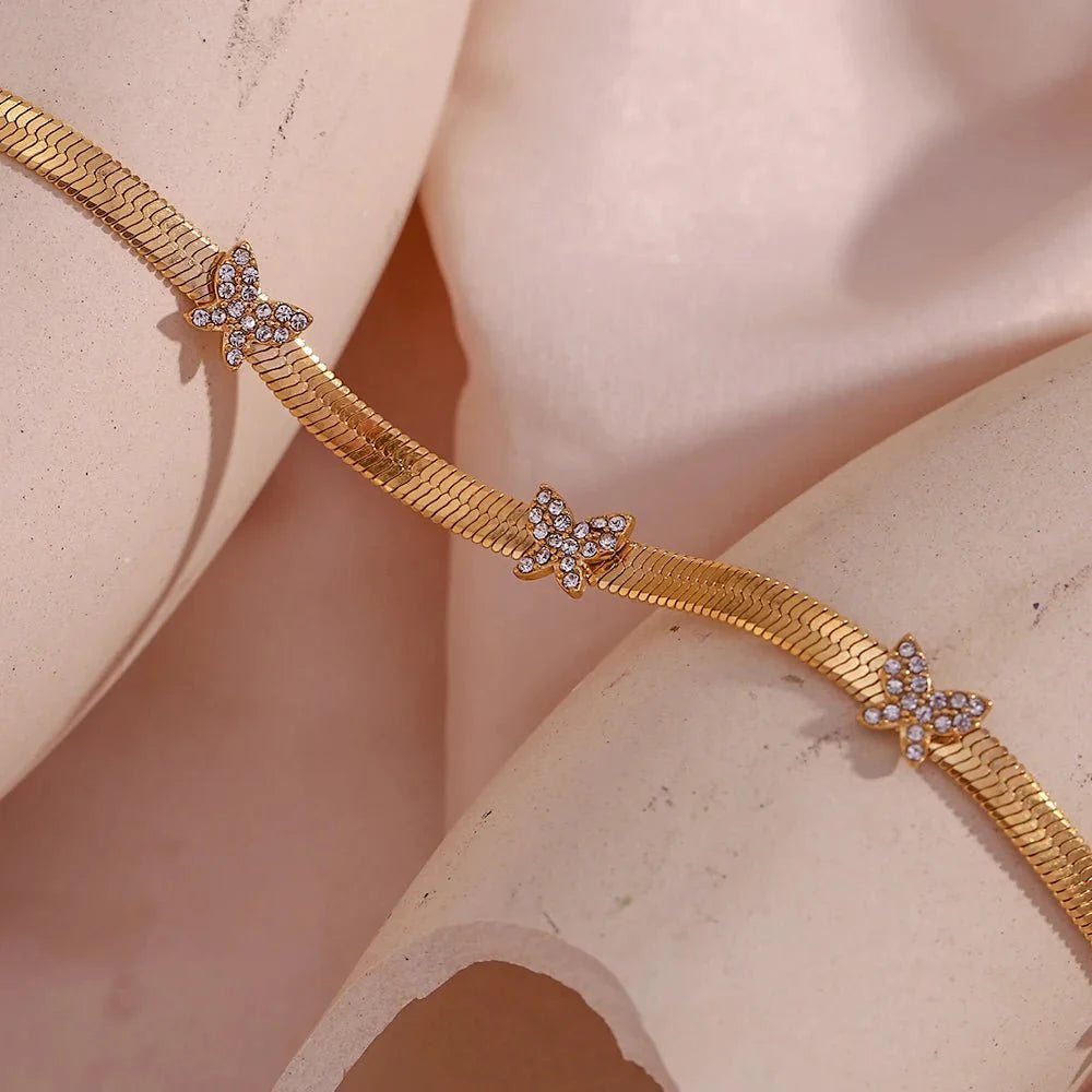 Dainty Diamond Butterfly Herringbone Necklace - Aryomi